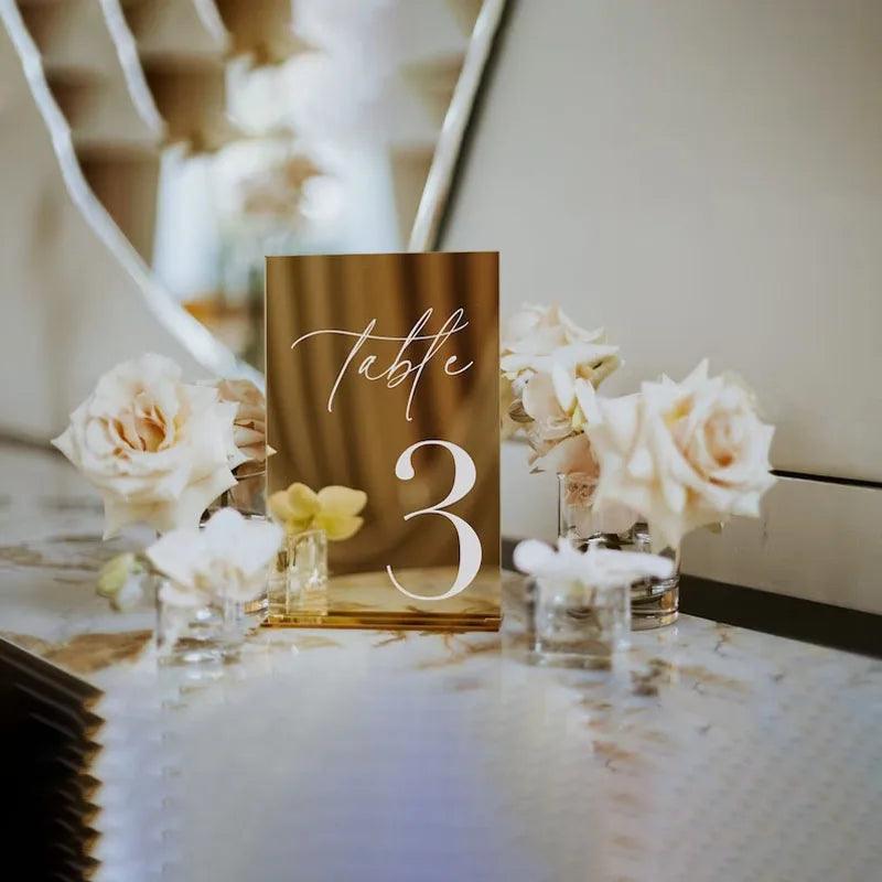 Modern Table Numbers - Wedding Table Numbers - Gold Mirror Table Signs - Wedding Table Decor - Reception Signage - FYLZGO Signs