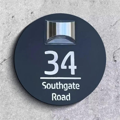 Personalized Circular Solar House Sign, House Number with Solar Light - FYLZGO Signs