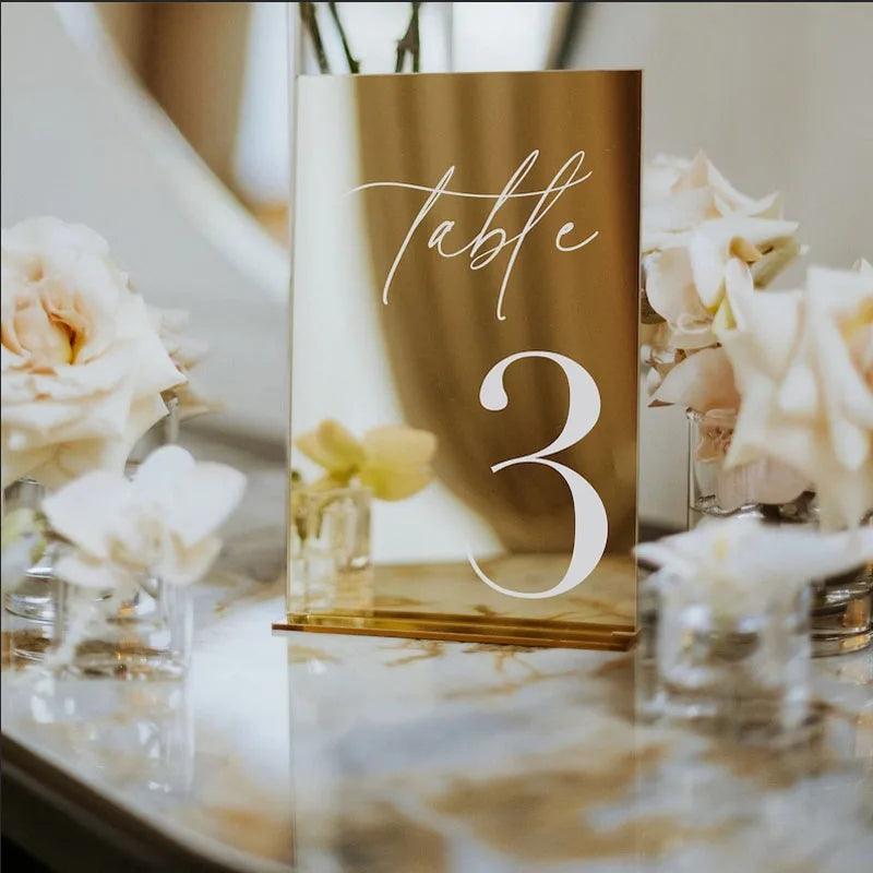 Modern Table Numbers - Wedding Table Numbers - Gold Mirror Table Signs - Wedding Table Decor - Reception Signage - FYLZGO Signs