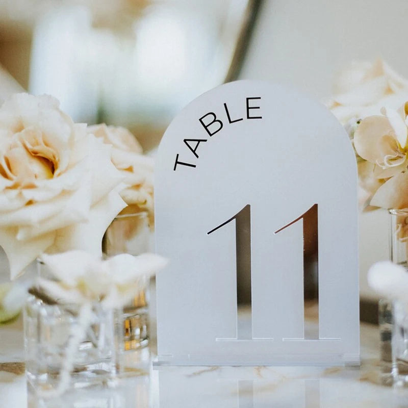 Arch Acrylic Table Numbers with Stands,3D Silver Mirror Table Signs,Frosted Acrylic Wedding Table Signs,Wedding Reception Decor