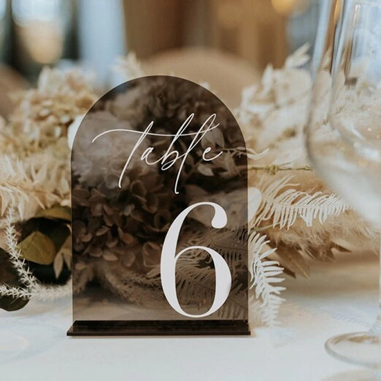 Arch Smokey Black Wedding Table Numbers,Table Numbers with Stands,Wedding Table Decor,Acrylic Table Signs,Modern Numbers