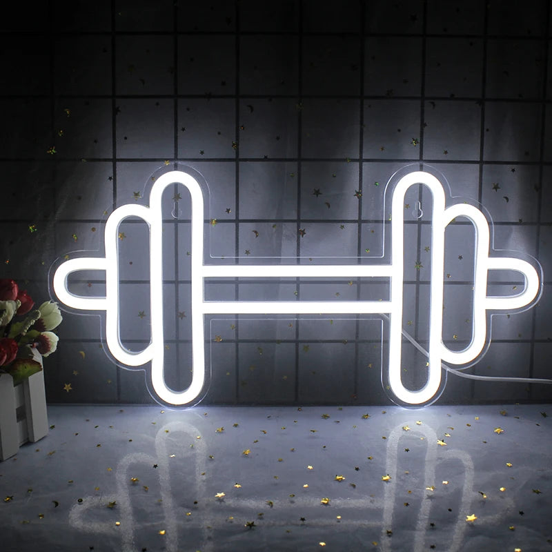 Exercise Barbell Neon Sign LED Wall Room Decor USB Powered With Switch For Bedroom Sports Room Partygamer Room Gym Bedroom Light