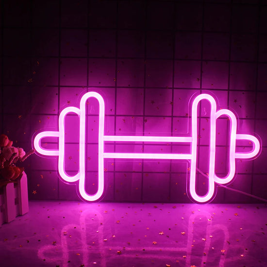 Exercise Barbell Neon Sign LED Wall Room Decor USB Powered With Switch For Bedroom Sports Room Partygamer Room Gym Bedroom Light