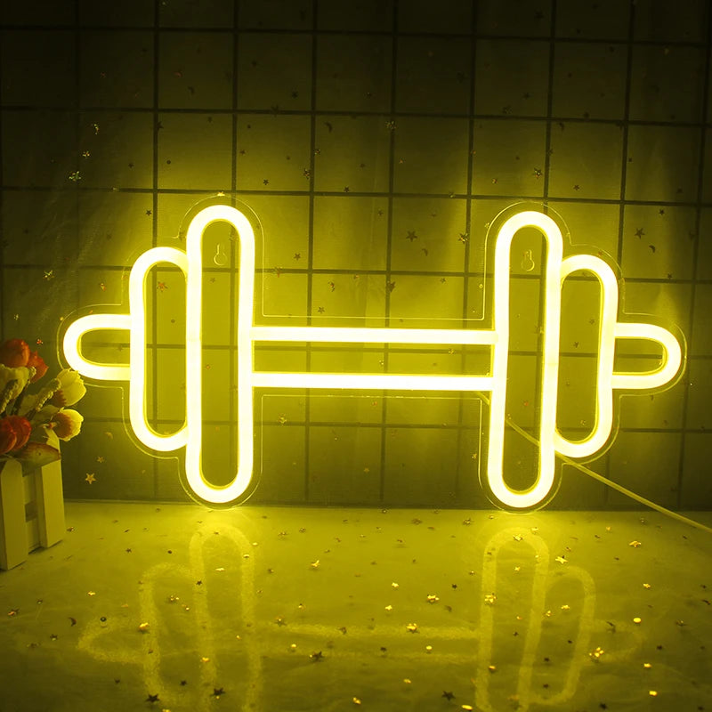 Exercise Barbell Neon Sign LED Wall Room Decor USB Powered With Switch For Bedroom Sports Room Partygamer Room Gym Bedroom Light