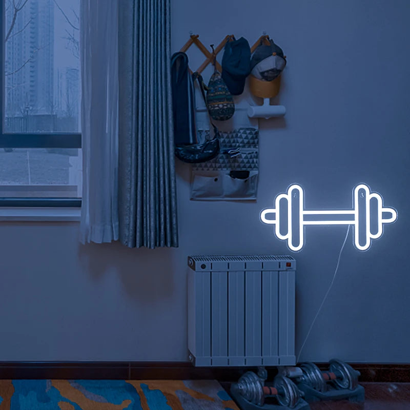 Exercise Barbell Neon Sign LED Wall Room Decor USB Powered With Switch For Bedroom Sports Room Partygamer Room Gym Bedroom Light