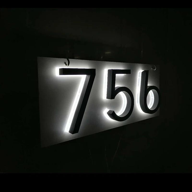 Led outdoor waterproof home name figures exterior acrylic metal illuminated house numbers signs for door room apartment - FYLZGO Signs