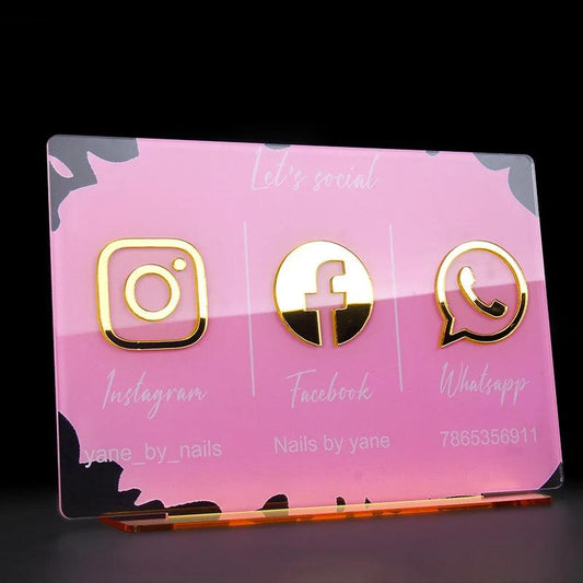 Customize Social Business Media Sign Gold Instagram Wedding Salon Beauty Plate With Base Customized Acrylic Plexiglass - FYLZGO Signs