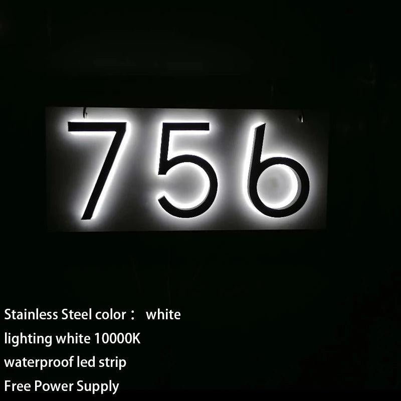 Led outdoor waterproof home name figures exterior acrylic metal illuminated house numbers signs for door room apartment