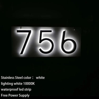 Led outdoor waterproof home name figures exterior acrylic metal illuminated house numbers signs for door room apartment - FYLZGO Signs