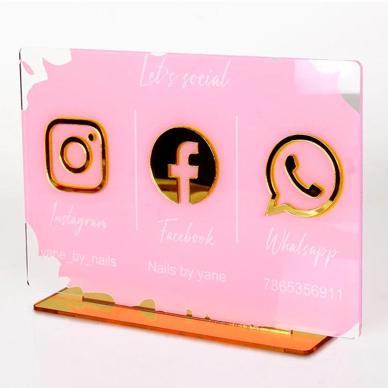 Customize Social Business Media Sign Gold Instagram Wedding Salon Beauty Plate With Base Customized Acrylic Plexiglass - FYLZGO Signs