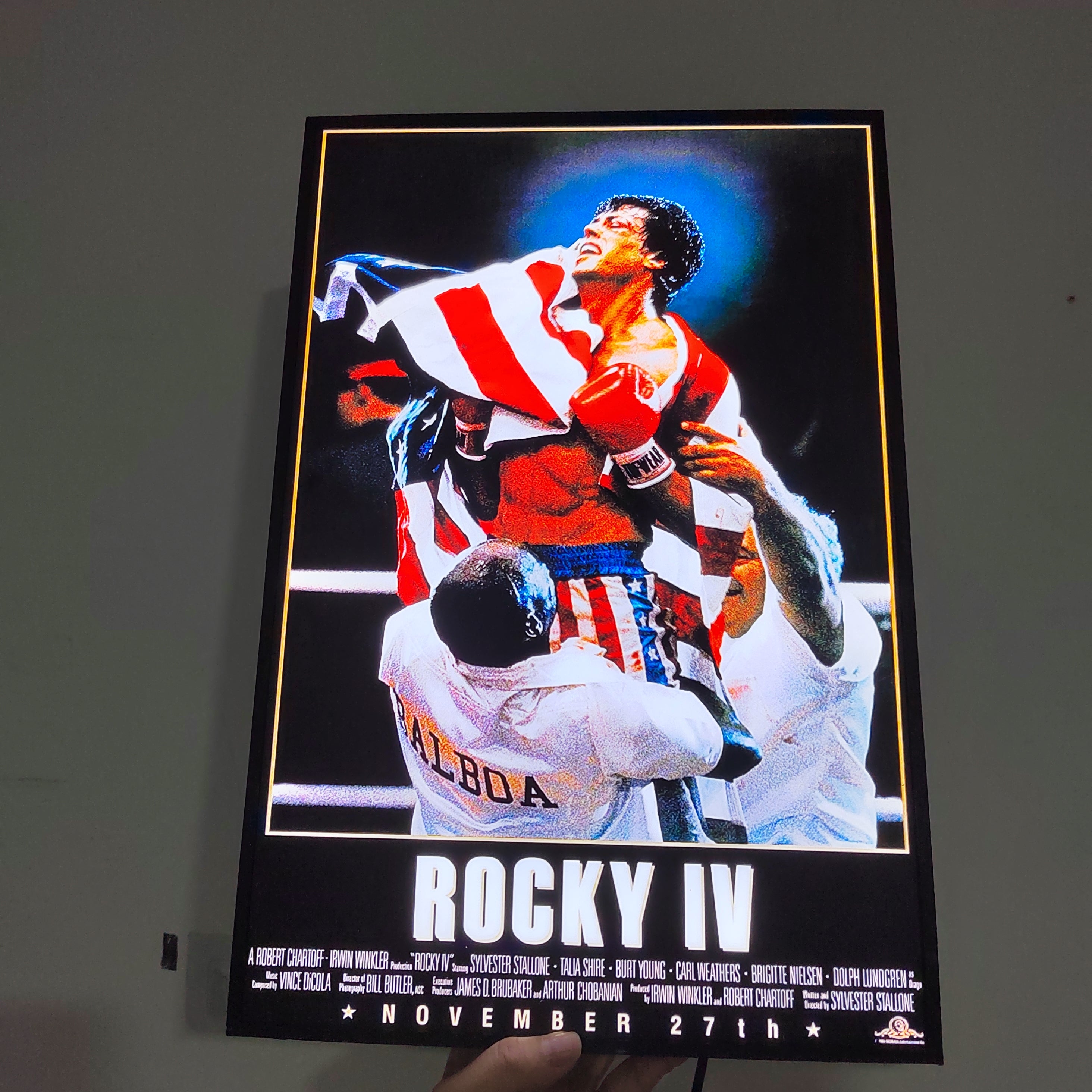 Rocky IV Poster LED Lightbox Fully Dimmable & Powered by USB 3D Printed Movie Poster