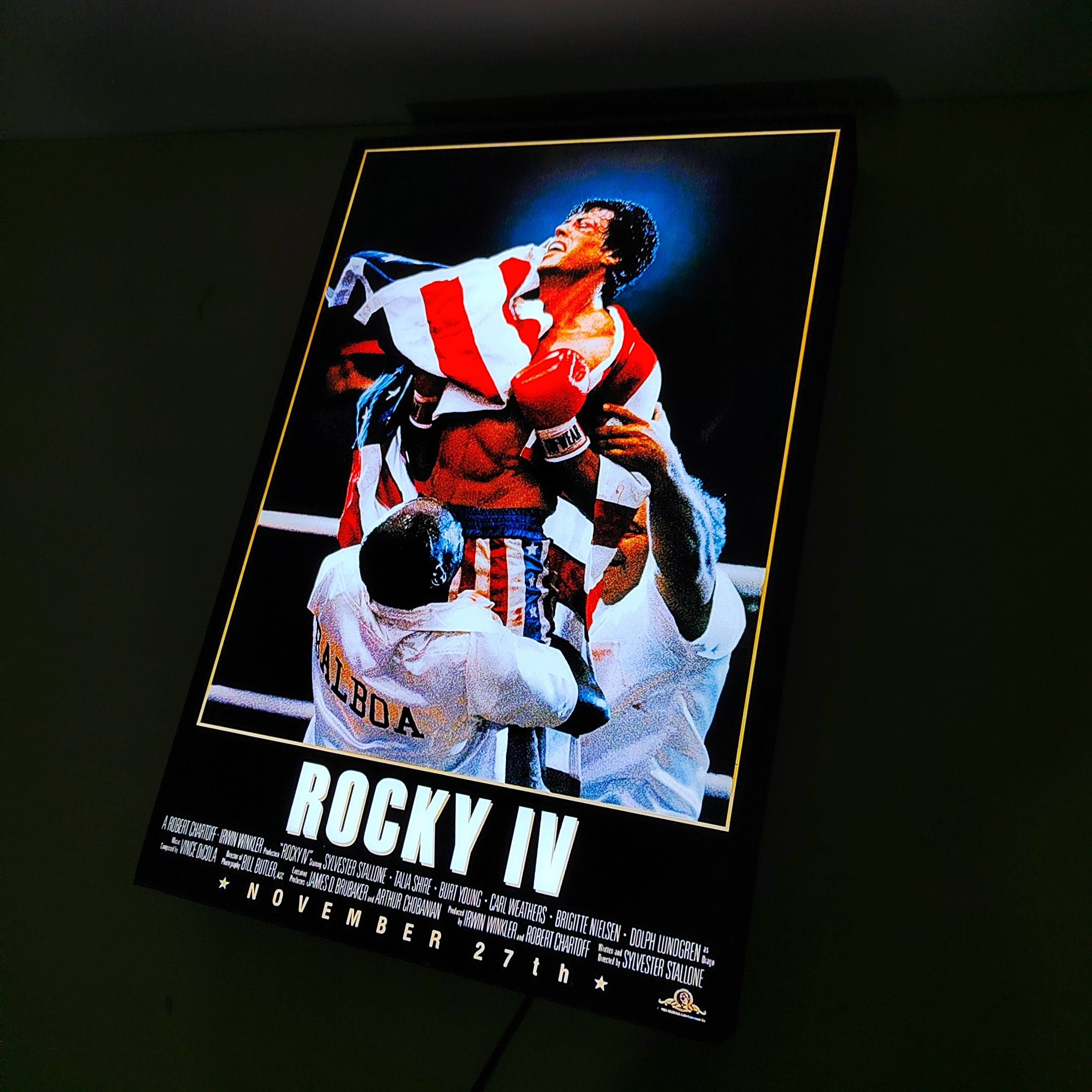 Rocky IV Poster LED Lightbox Fully Dimmable & Powered by USB 3D Printed Movie Poster