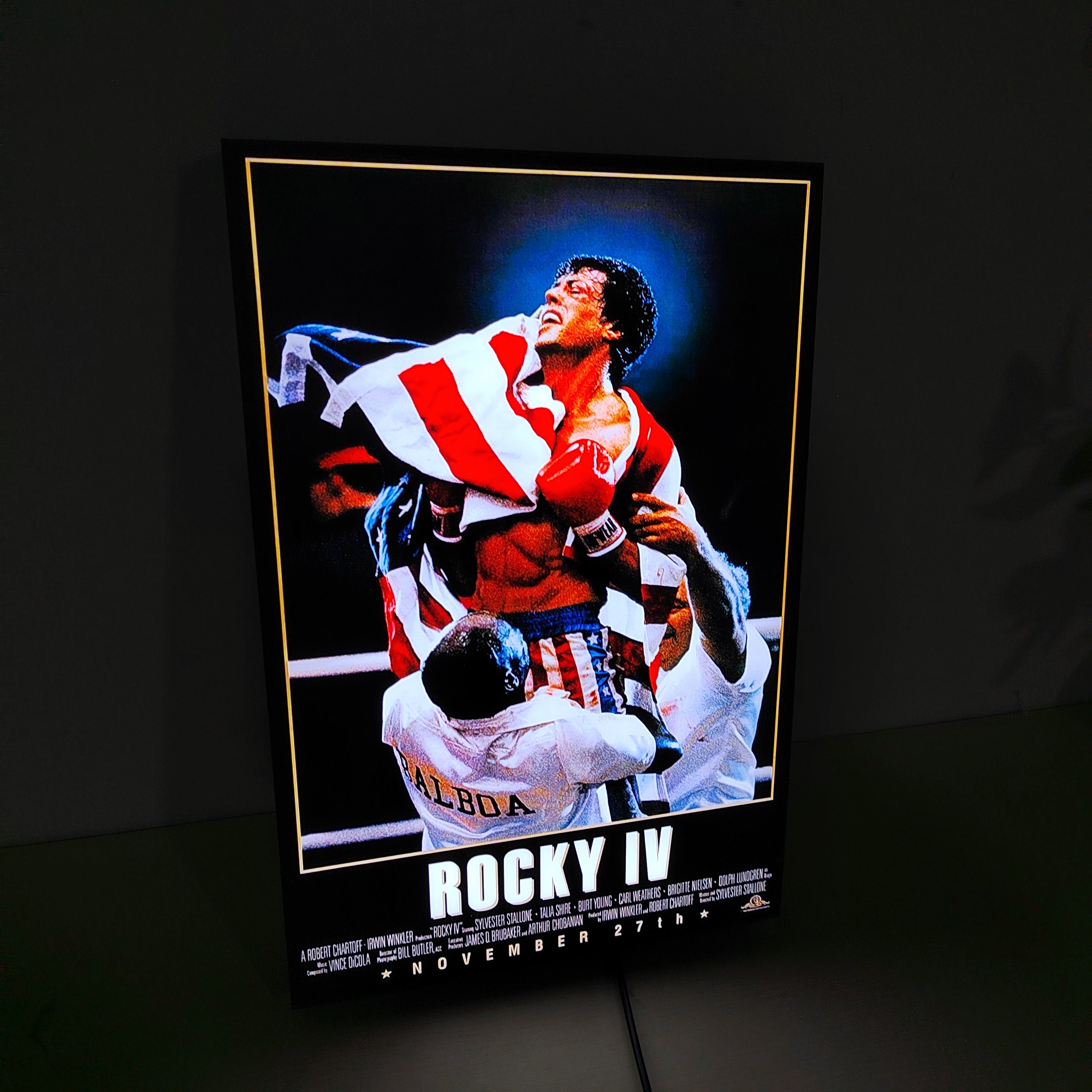 Rocky IV Poster LED Lightbox Fully Dimmable & Powered by USB 3D Printed Movie Poster