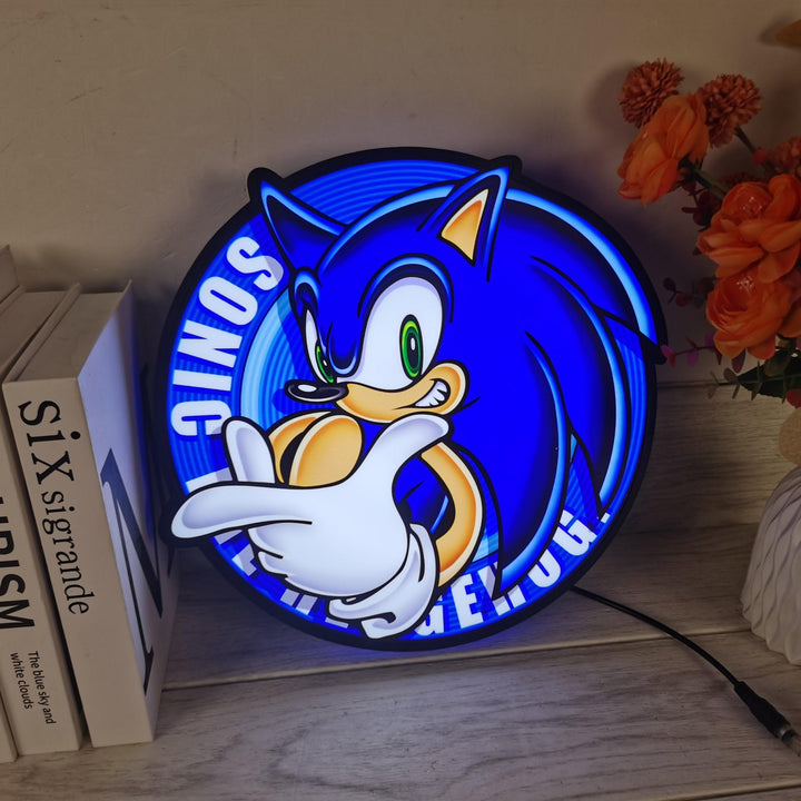 Sonic the Hedgehog SEGA Logo 3D LED Light Box, Sega Sign Lightbox, parfait pour salle de jeux, chambre à coucher, variateur fonctionnel, 5 V, prise USB