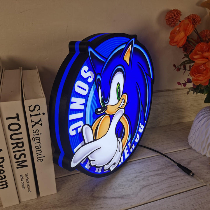 Sonic the Hedgehog SEGA Logo 3D LED Light Box, Sega Sign Lightbox, parfait pour salle de jeux, chambre à coucher, variateur fonctionnel, 5 V, prise USB