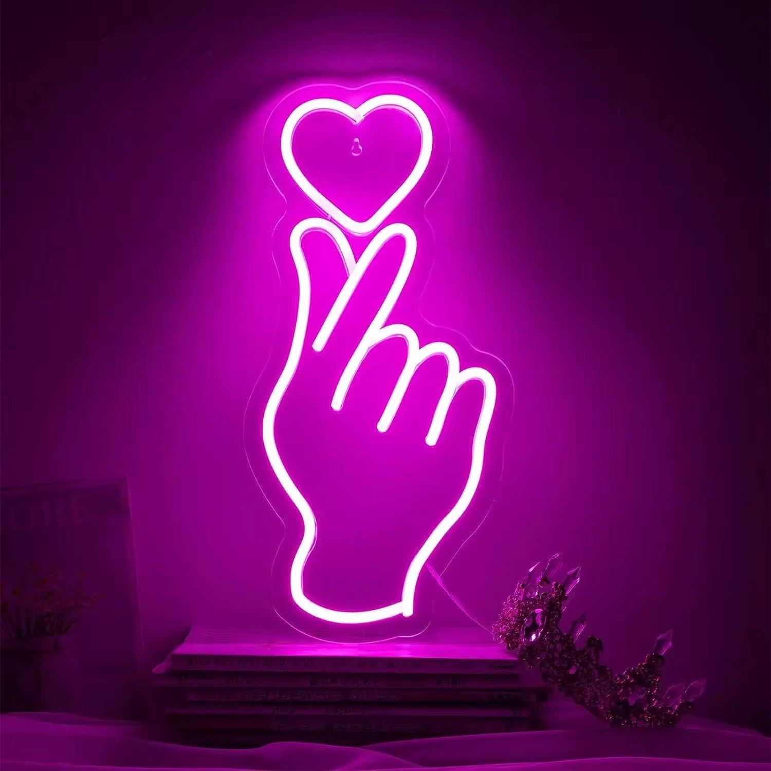 Finger Love Neon Signs, Love Led Finger Heart Neon Light, BTS Hand, Korean Heart Neon Sign