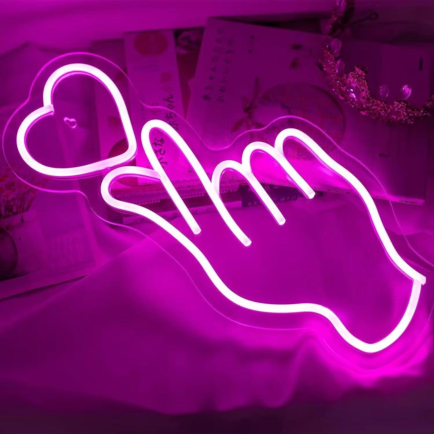 Finger Love Neon Signs, Love Led Finger Heart Neon Light, BTS Hand, Korean Heart Neon Sign