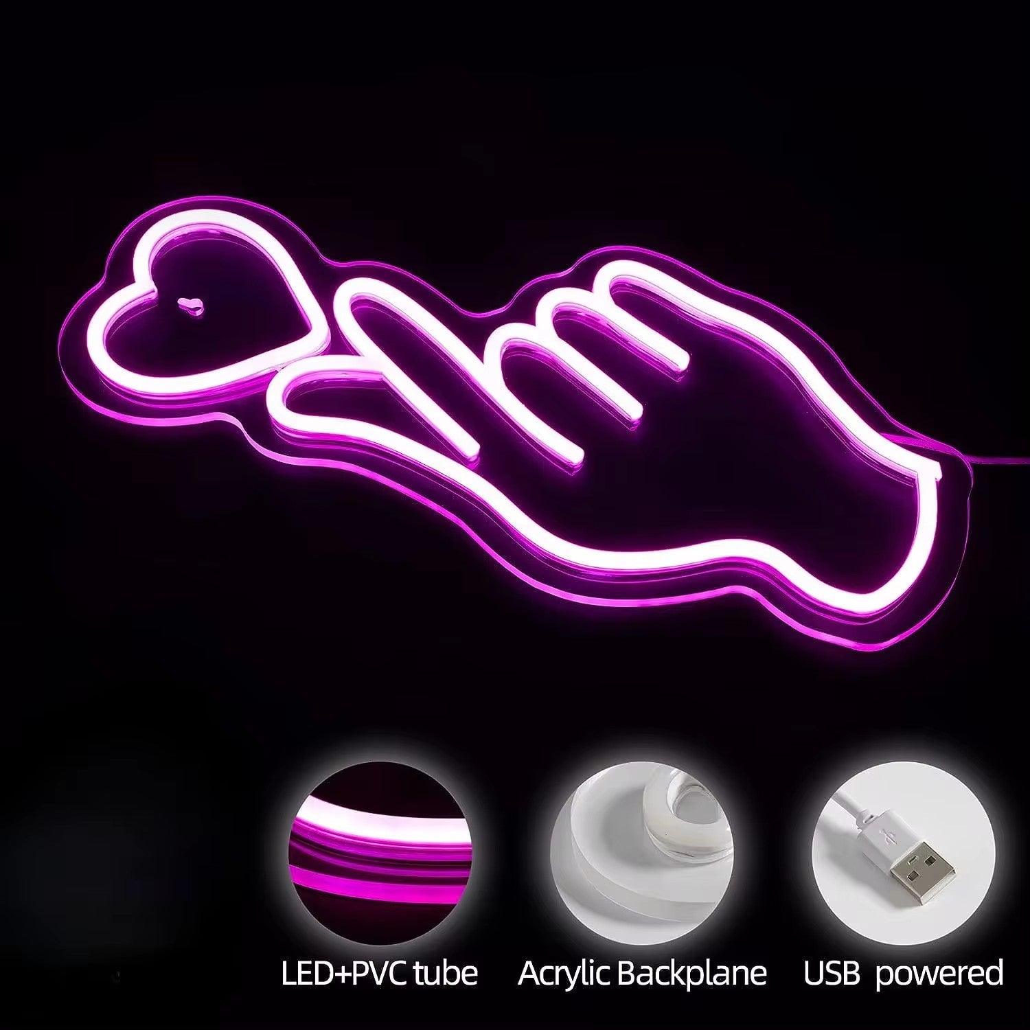 Finger Love Neon Signs, Love Led Finger Heart Neon Light, BTS Hand, Korean Heart Neon Sign