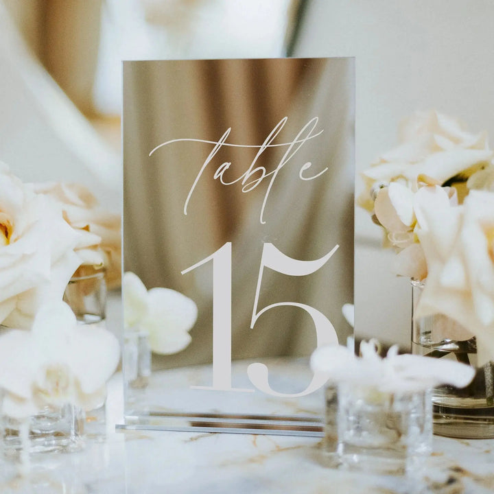 Numéros de Table de mariage en argent miroir avec support, décor de Table de mariage en acrylique de luxe, signalisation de mariage, support de numéros de Table