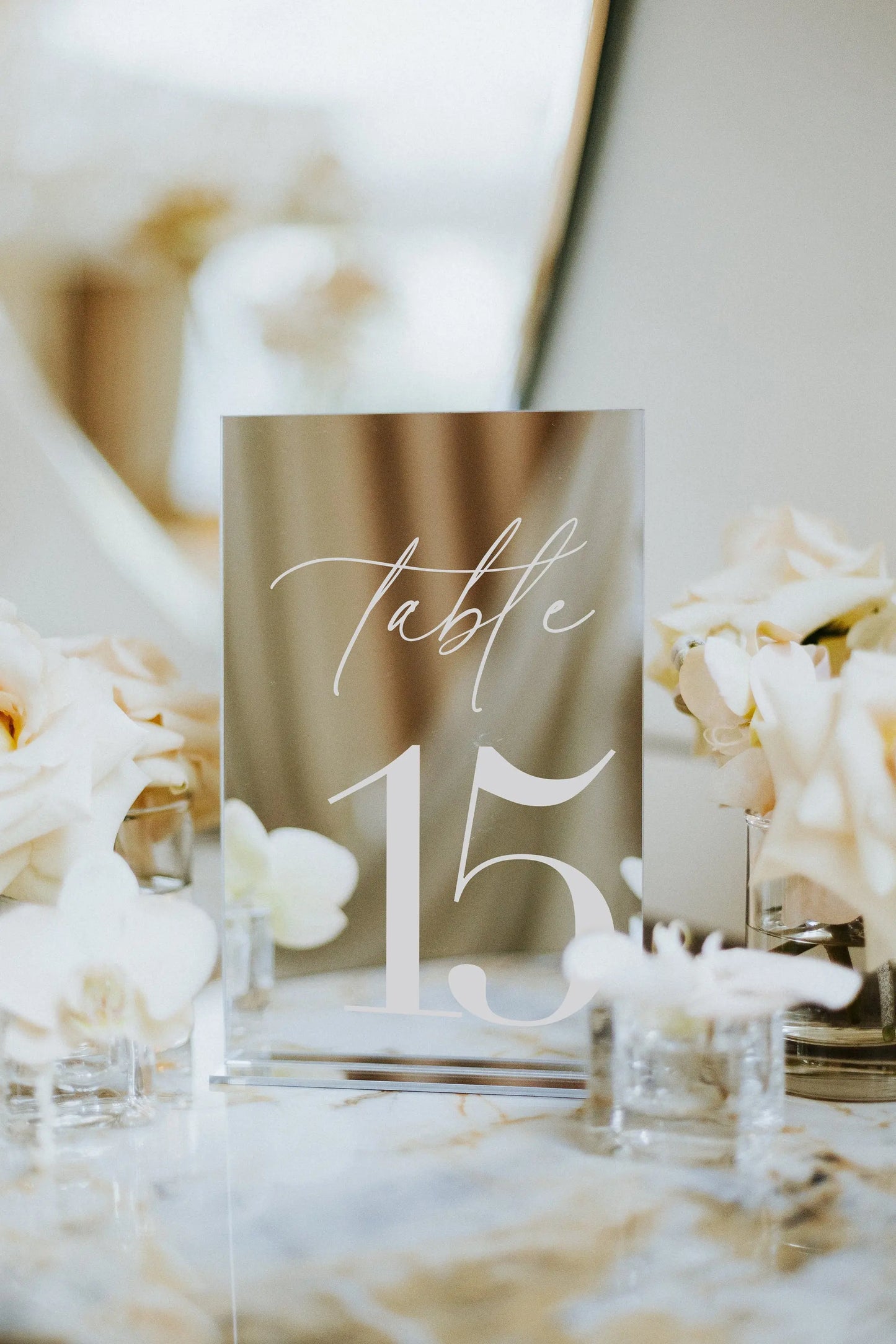 Mirror Silver Wedding Table Numbers With Stand Wedding Table Decor Acrylic Luxury Wedding Signage Table Number Stand