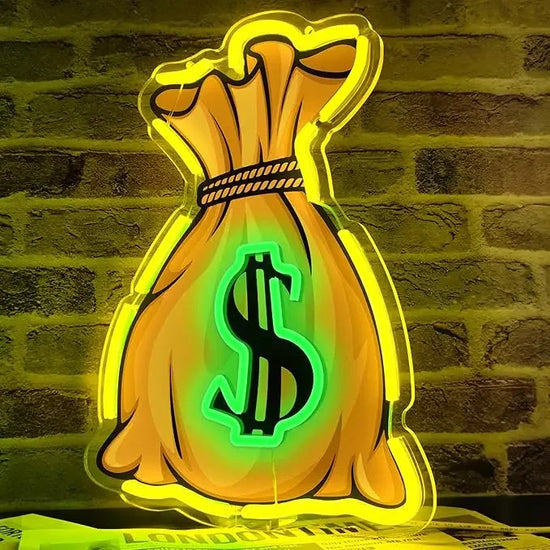 Money bag neon sign for wall decoration, money LED neon dollar money neon for playroom bedroom birthday gifts