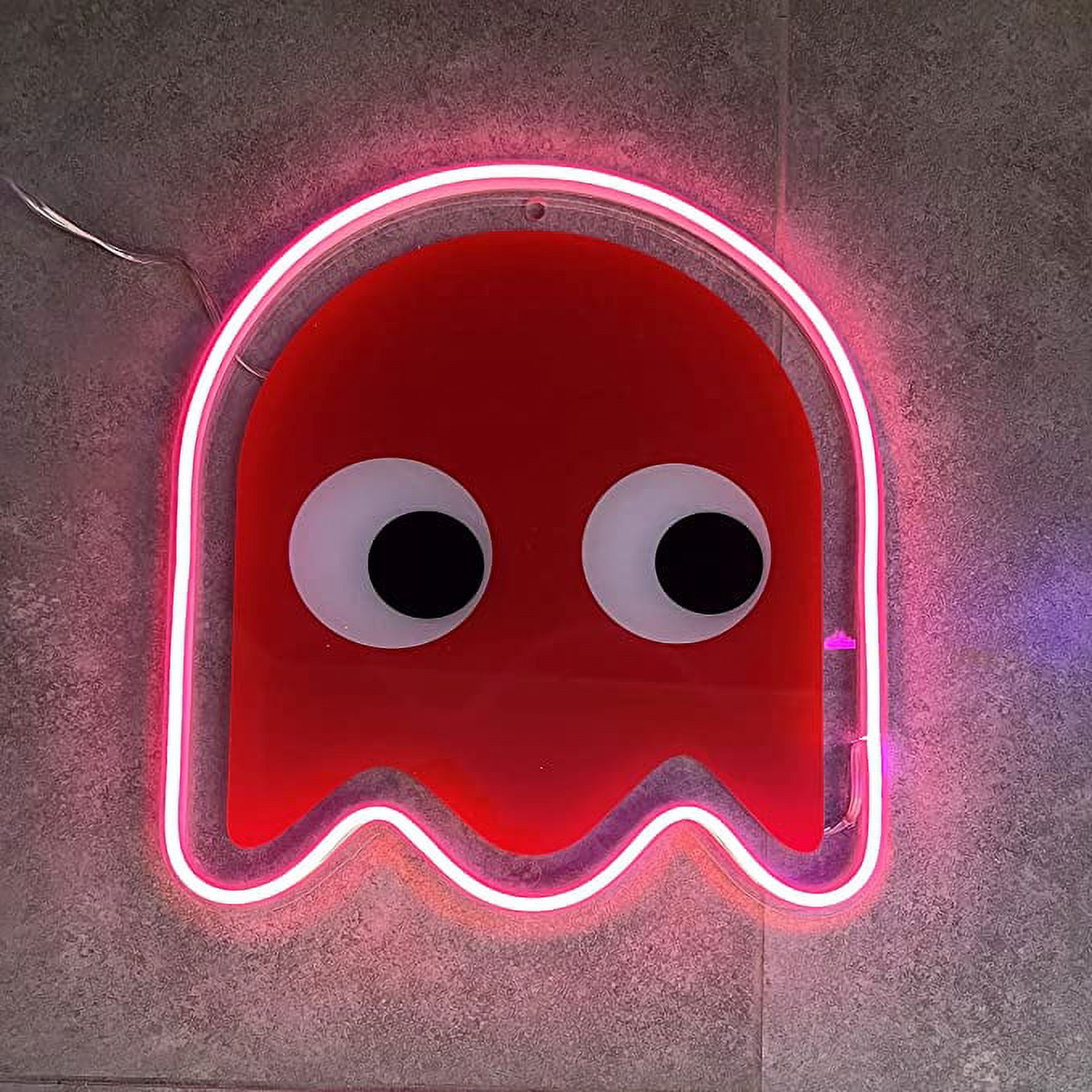 Pac Man Ghost UV Printed Neon Sign 12” x 13” Lights For Game Room Decorations.