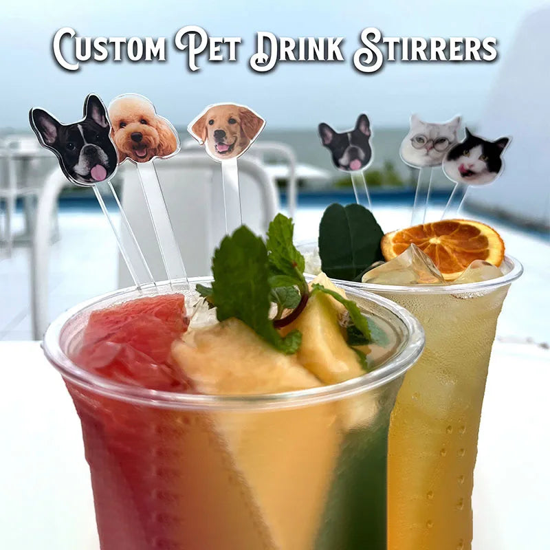 Personalized Wedding Drink Stirrers Print YOUR Dog Cat Dog Drink Stirrer for Wedding Bar Party Acrylic Cocktail Stirrers 2-Sided