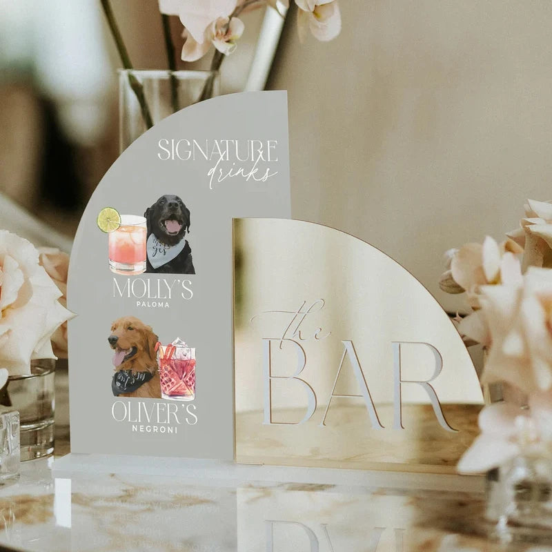 Pet Themed Signature Drinks Wedding Sign,Wedding Signature Drinks Sign ,Arched Gold Mirror Bar Sign,Signature Cocktails Sign