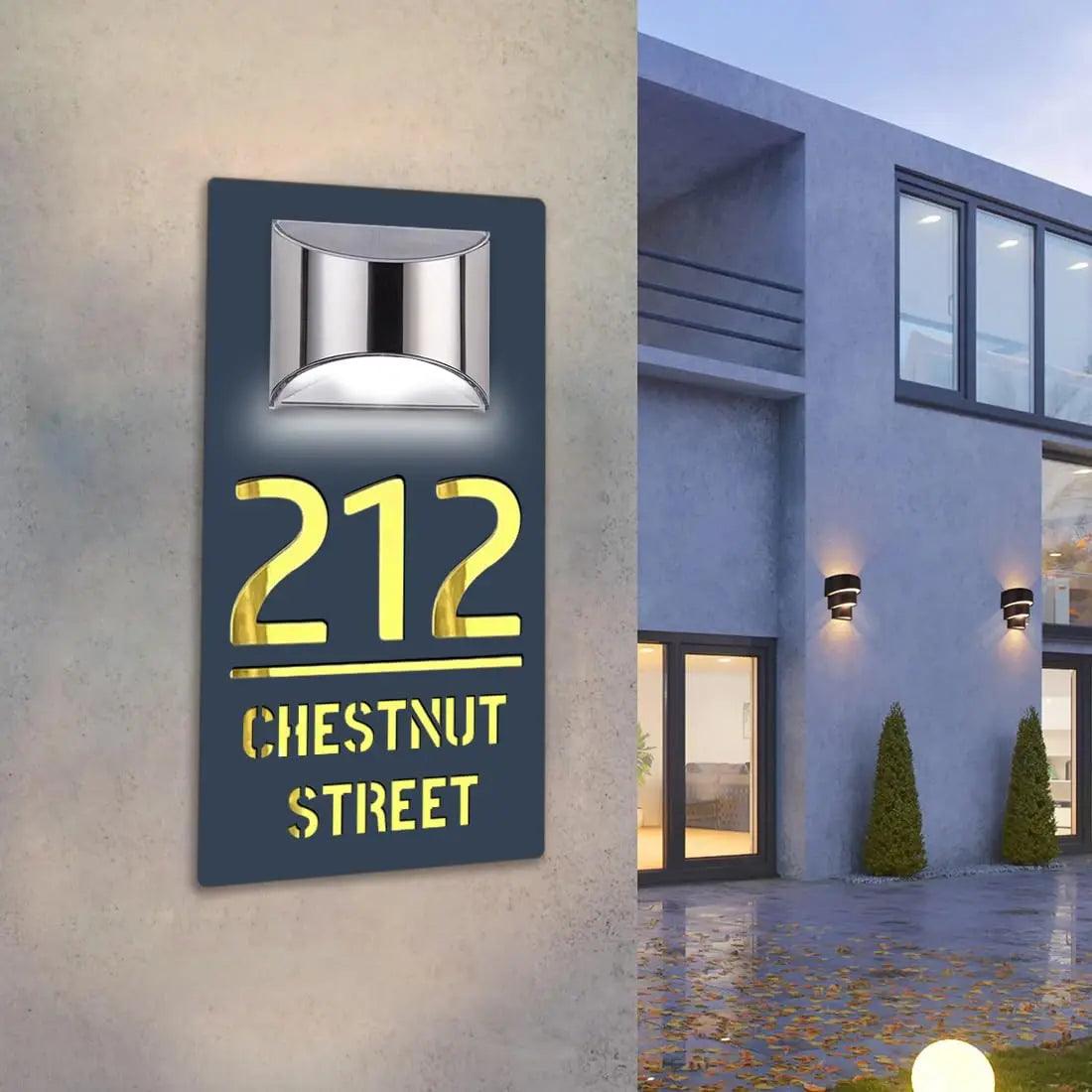 Personalized Solar House Number Sign Outdoor Street Name LED Modern House Signs - FYLZGO Signs