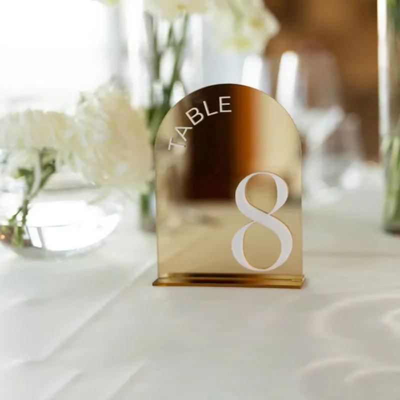 Gold Mirror Wedding Table Numbers Premium Wedding Table Signs 3D Table Numbers Wedding Table Decor Table Numbers with Stand Base - FYLZGO Signs