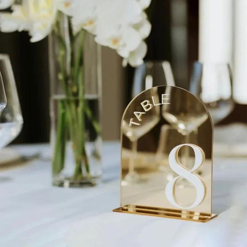 Gold Mirror Wedding Table Numbers Premium Wedding Table Signs 3D Table Numbers Wedding Table Decor Table Numbers with Stand Base - FYLZGO Signs