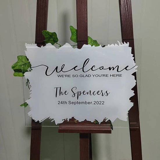 Personalized Wedding Welcome Sign Brushed Back Clear Acrylic Sign - FYLZGO Signs