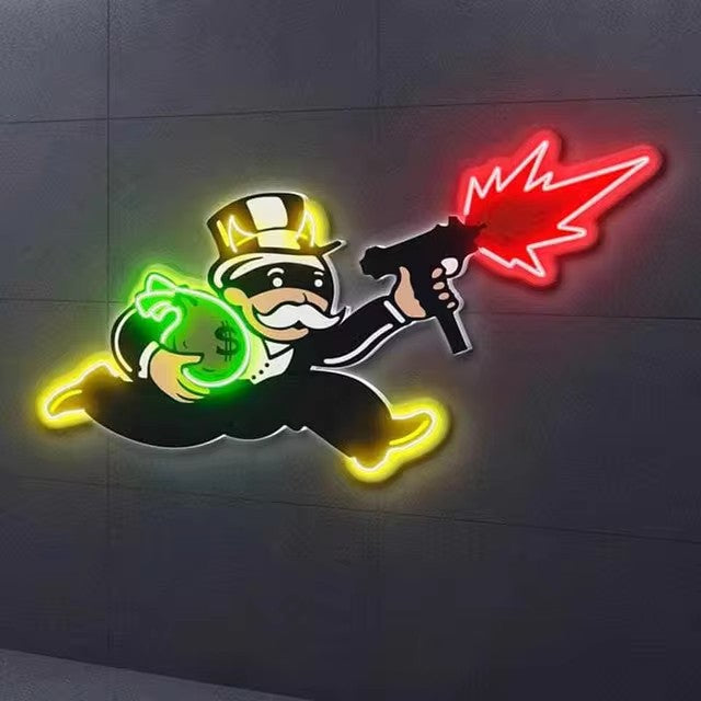 Violent Monopoly Gun Led Neon Acrylic Artwork Custom Neon Sign UV Art LED Neon Sign