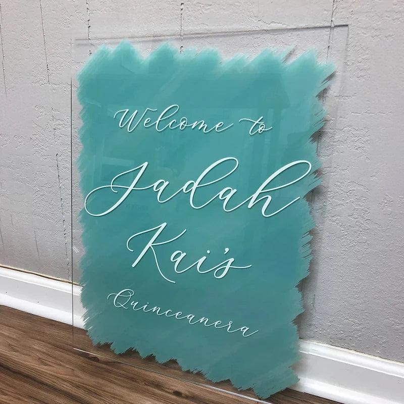 Personalized Wedding Welcome Sign Brushed Back Clear Acrylic Sign - FYLZGO Signs