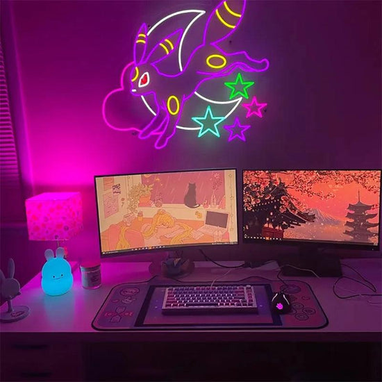 Slyveon Neon Sign Anime Neon Sign Cute and Kawaii Slyveon Gorgeous Game Room Light Wall Art Neon Sign Bedroom Neon Lights - FYLZGO Signs