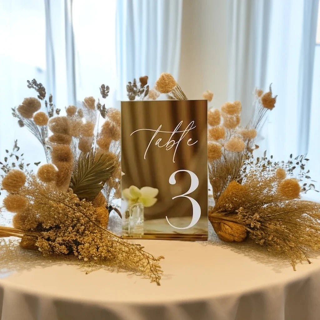 Mirror Silver Wedding Table Numbers With Stand Wedding Table Decor Acrylic Luxury Wedding Signage Table Number Stand