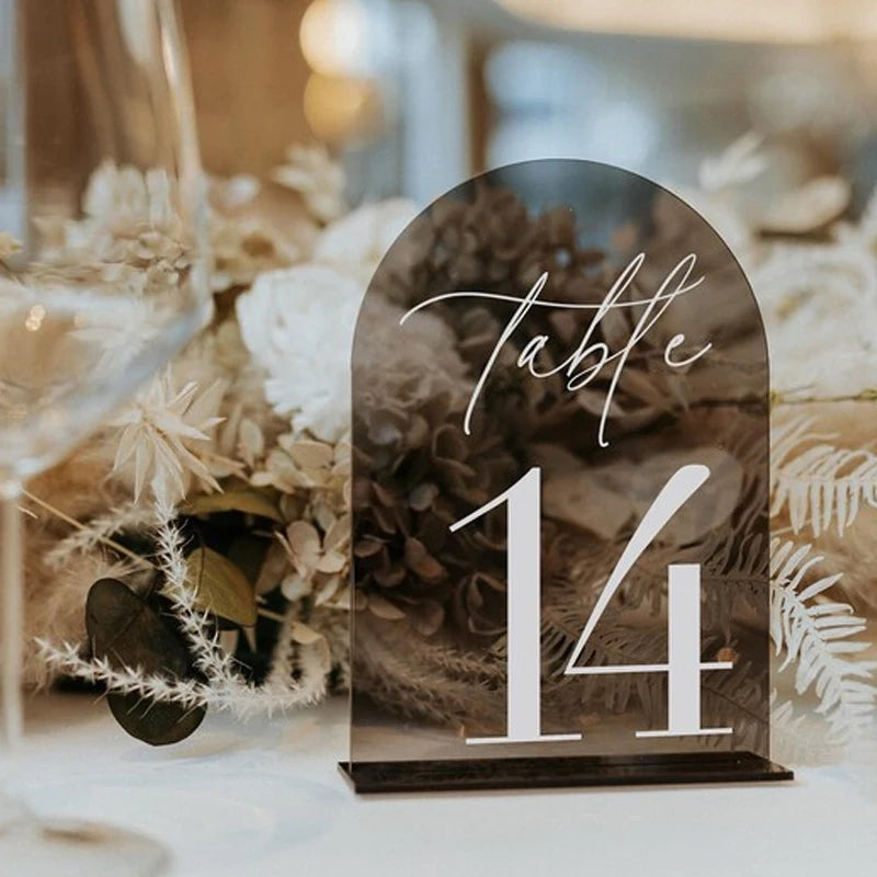 Arch Smokey Black Wedding Table Numbers,Table Numbers with Stands,Wedding Table Decor,Acrylic Table Signs,Modern Numbers