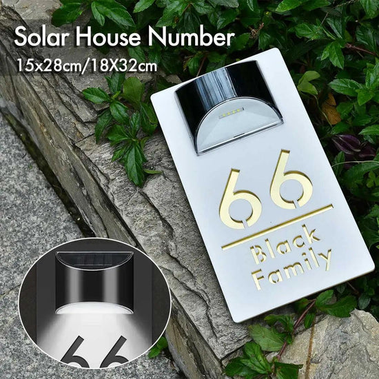 Personalized Solar House Sign LED Light Acrylic Plate Customized Address Plaque - FYLZGO Signs