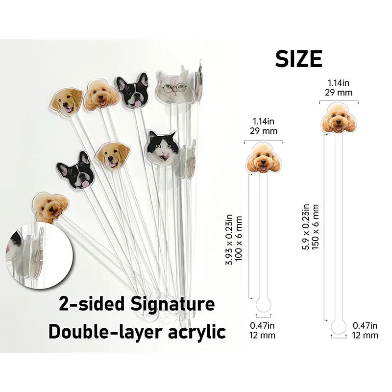 Personalized Acrylic printing  2-Sided Dog Cat Drink Stir Stick Custom Pet Drink Stir Stick Watercolor Acrylic Cocktail Stirrers