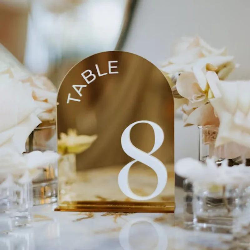 Gold Mirror Wedding Table Numbers Premium Wedding Table Signs 3D Table Numbers Wedding Table Decor Table Numbers with Stand Base - FYLZGO Signs