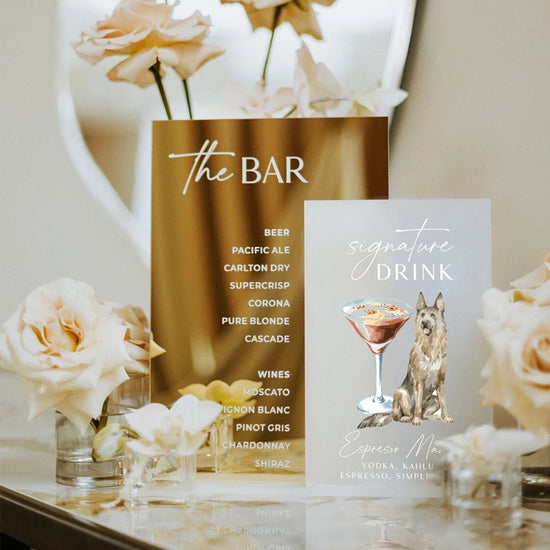 Signature Drink Dog Sign,Wedding Bar Sign,Wedding Bar Menu with Pet,Pet Signature Cocktails,Gold Mirror Bar Sign,Wedding Sign