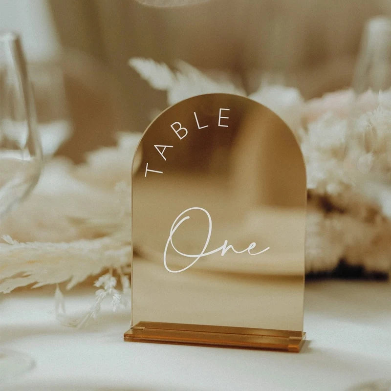 Silver Mirror Acrylic Table Numbers,Modern Table Numbers,Wedding Table Sign with Stands,Arch Gold Sign,Table Decor