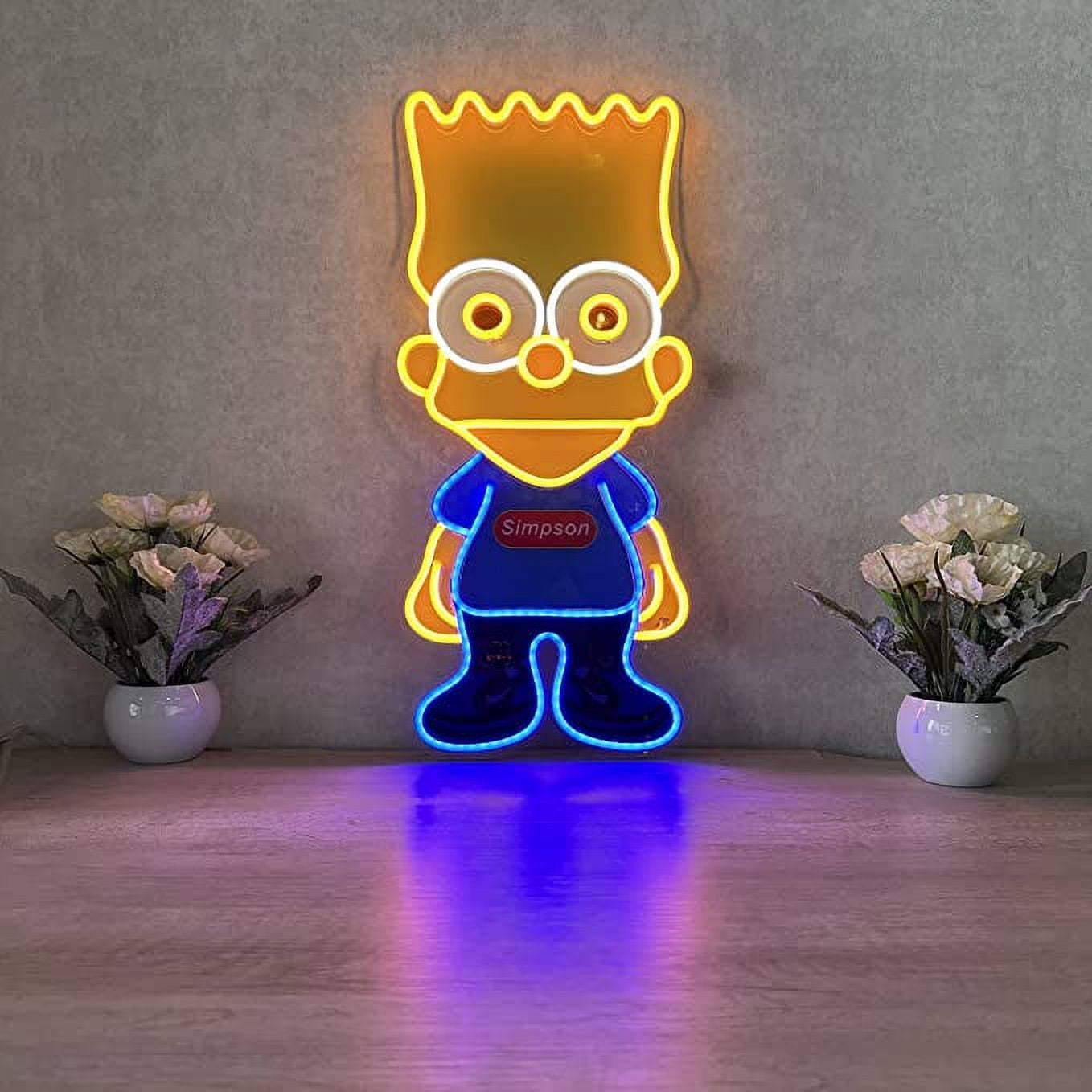 Simpson Neon LED Light-Up Sign  20 x 9 Inches Clear Edge Cut Acrylic Backing, with Dimmer - Bright and Premium built For Gaming and Kids Room Decor