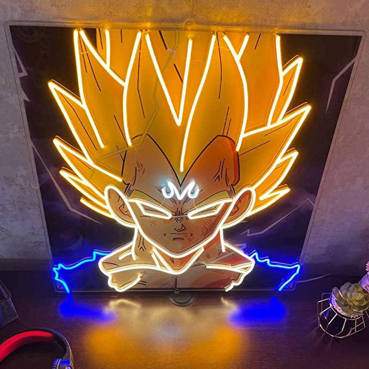 Enseigne néon Anime Songoku, panneau LED imprimé UV 20x20 pouces, décor de jeu pour garçons et enfants avec variateur et adaptateur d'alimentation