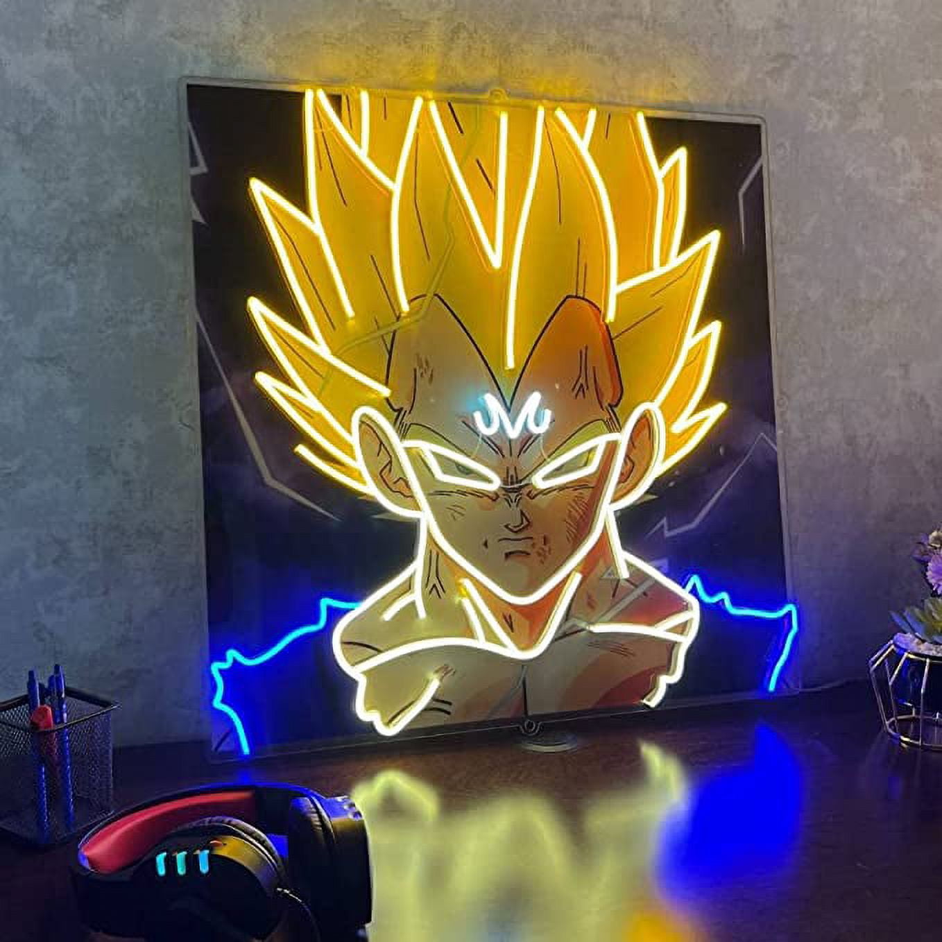 Anime Songoku Neon Sign, UV Printed LED Sign 20 x 20 inches, Gaming Decor for Boys,Kids With Dimmer Switch and Power Adapter