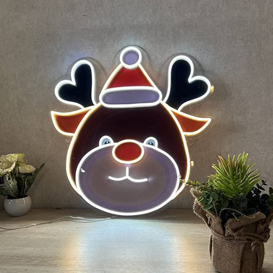 Enseigne au néon LED renne de Noël 21 x 20 pouces pour tentures murales intérieures et extérieures