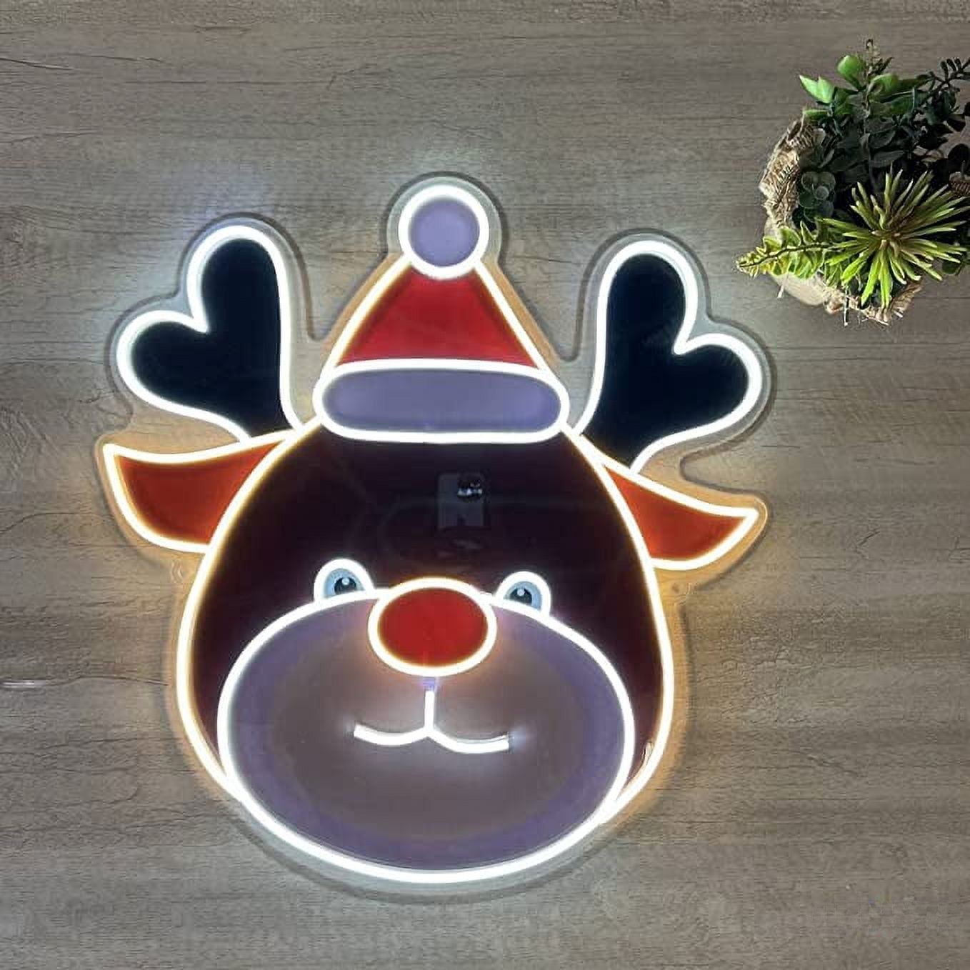 Enseigne au néon LED renne de Noël 21 x 20 pouces pour tentures murales intérieures et extérieures