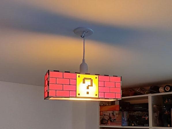 Hanging Question Mark Block Super Mario Brick Lamp Shade/Lamp Super Mario question mark lamp 3D lightbox - FYLZGO Signs