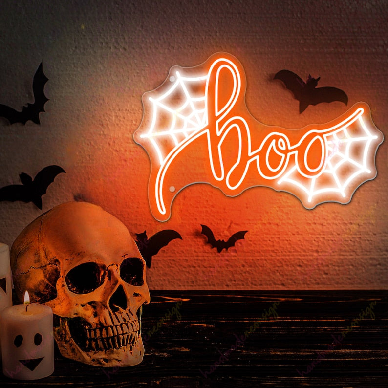 Boo Spider web Neon Sign, Halloween Neon Sign Happy Halloween Halloween Pumpkin Neon Sign Halloween Decor Sign Gifts For Kids