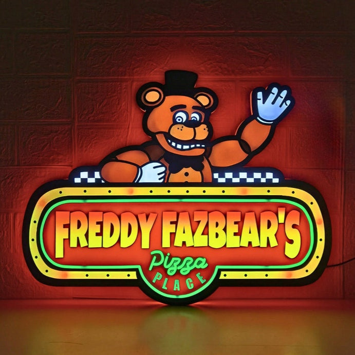 Freddy Fazbear's Pizza Place for Gaming Room Decor, Perfect for FNAF themed room and FNAF home decor, Powered USB, Fully Dimmable led